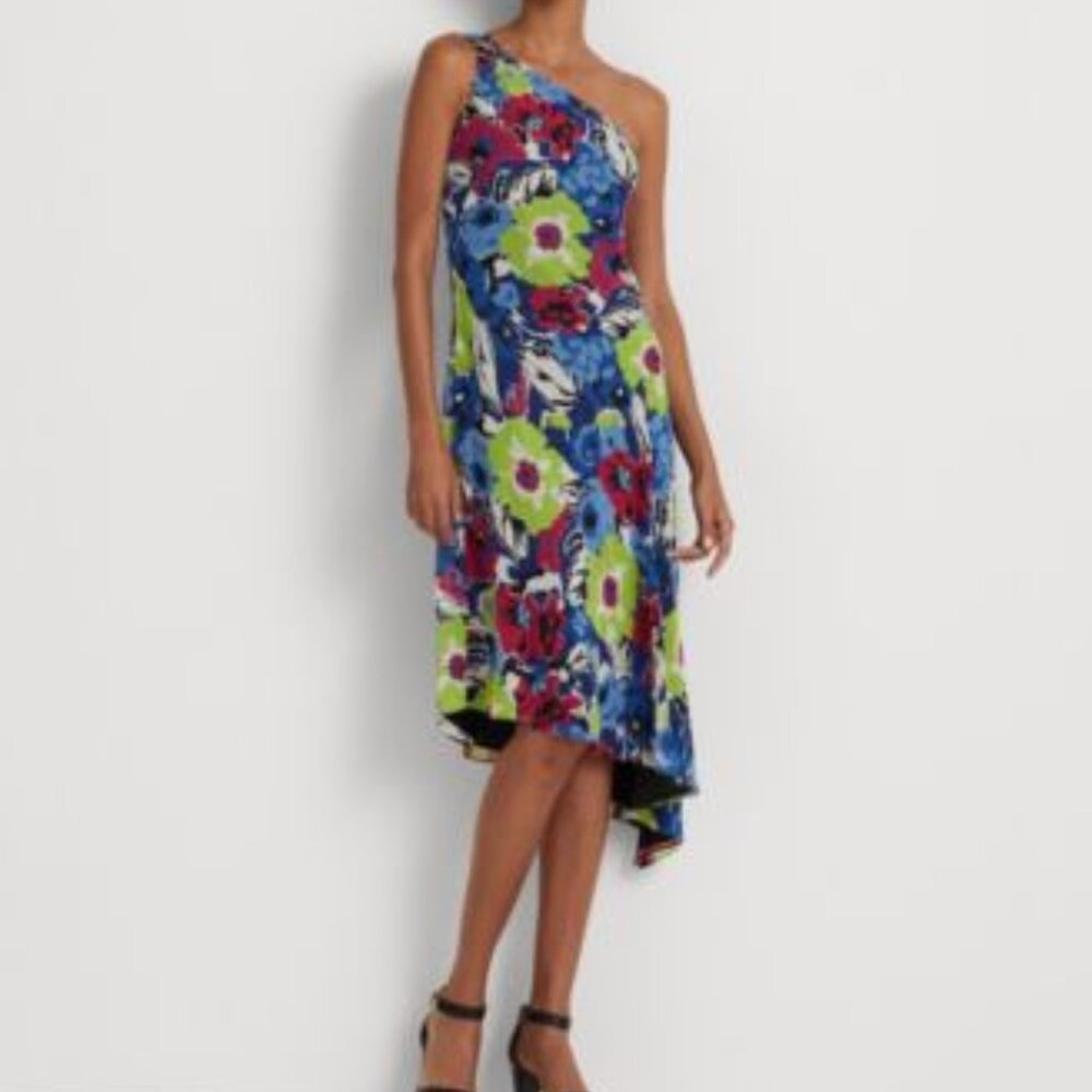 Ralph Lauren Georgette Blue Asymmetrical Dress size 6